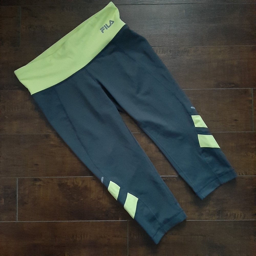 Fila Sport Running Capris Gray Yellow Size XS
